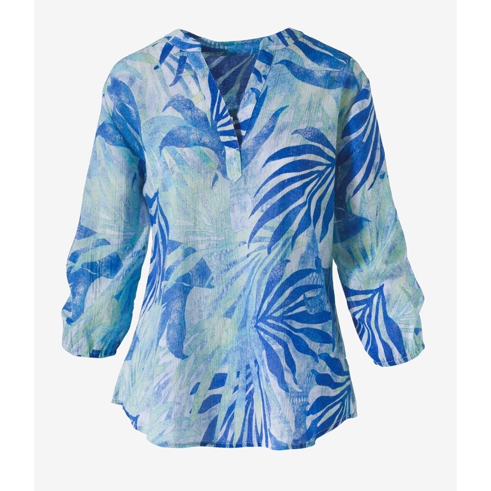 Chicos Batik Palms Pop Over Tropical Tunic Size 1 Chicos (104)